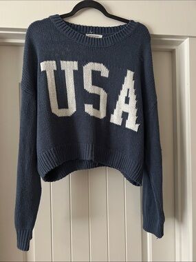 Grayson Threads Navy Crewneck Sweater with White USA Lettering